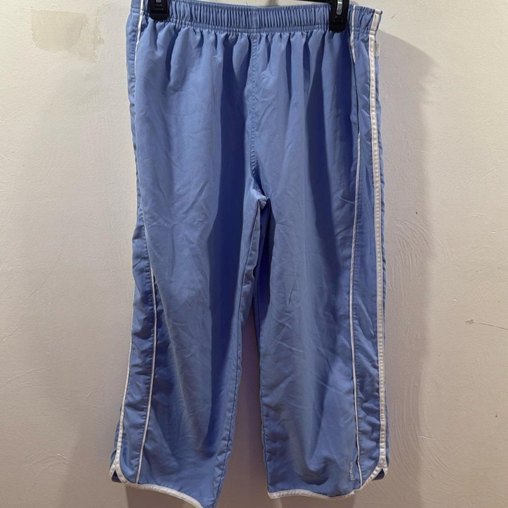 Reebok Women's XL Blue White Stripe Capri Track Yoga Pants Train Warm